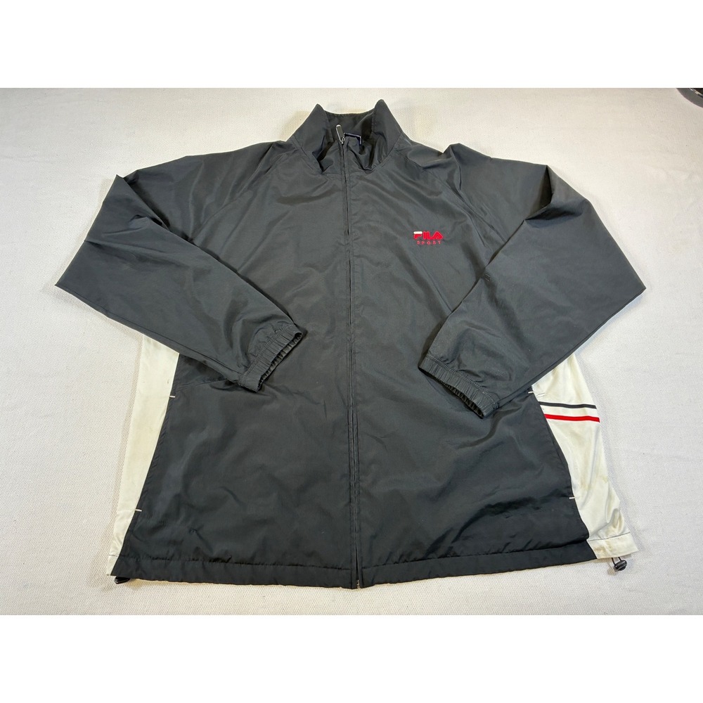 Vintage Fila Sport Windbreaker Jacket Mens XXL Black‎ White Full Zip Mesh Lined